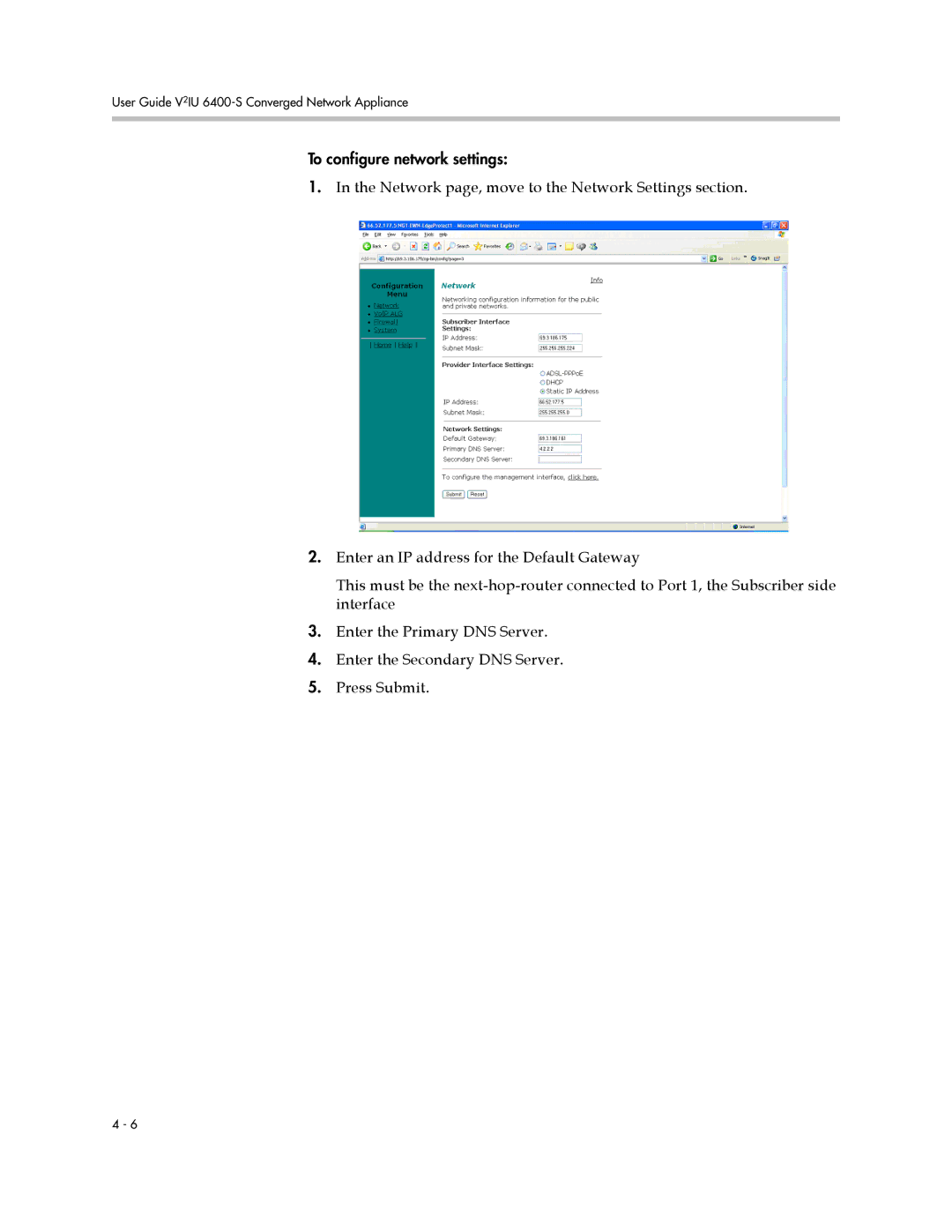 Polycom 6400-S manual To configure network settings 