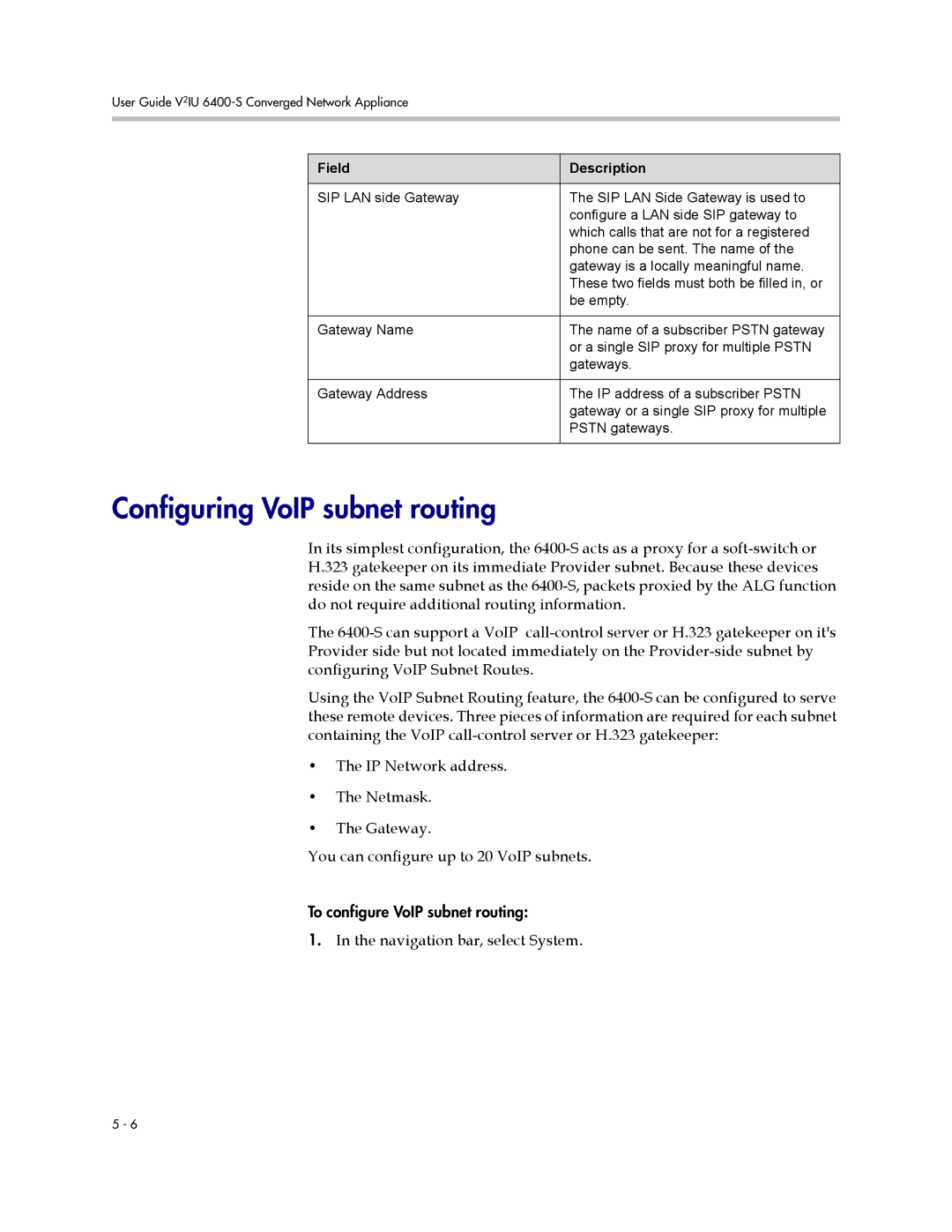 Polycom 6400-S manual Configuring VoIP subnet routing 