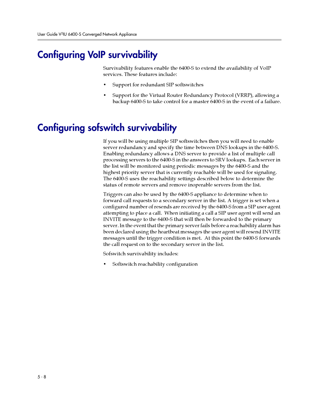 Polycom 6400-S manual Configuring VoIP survivability, Configuring sofswitch survivability 