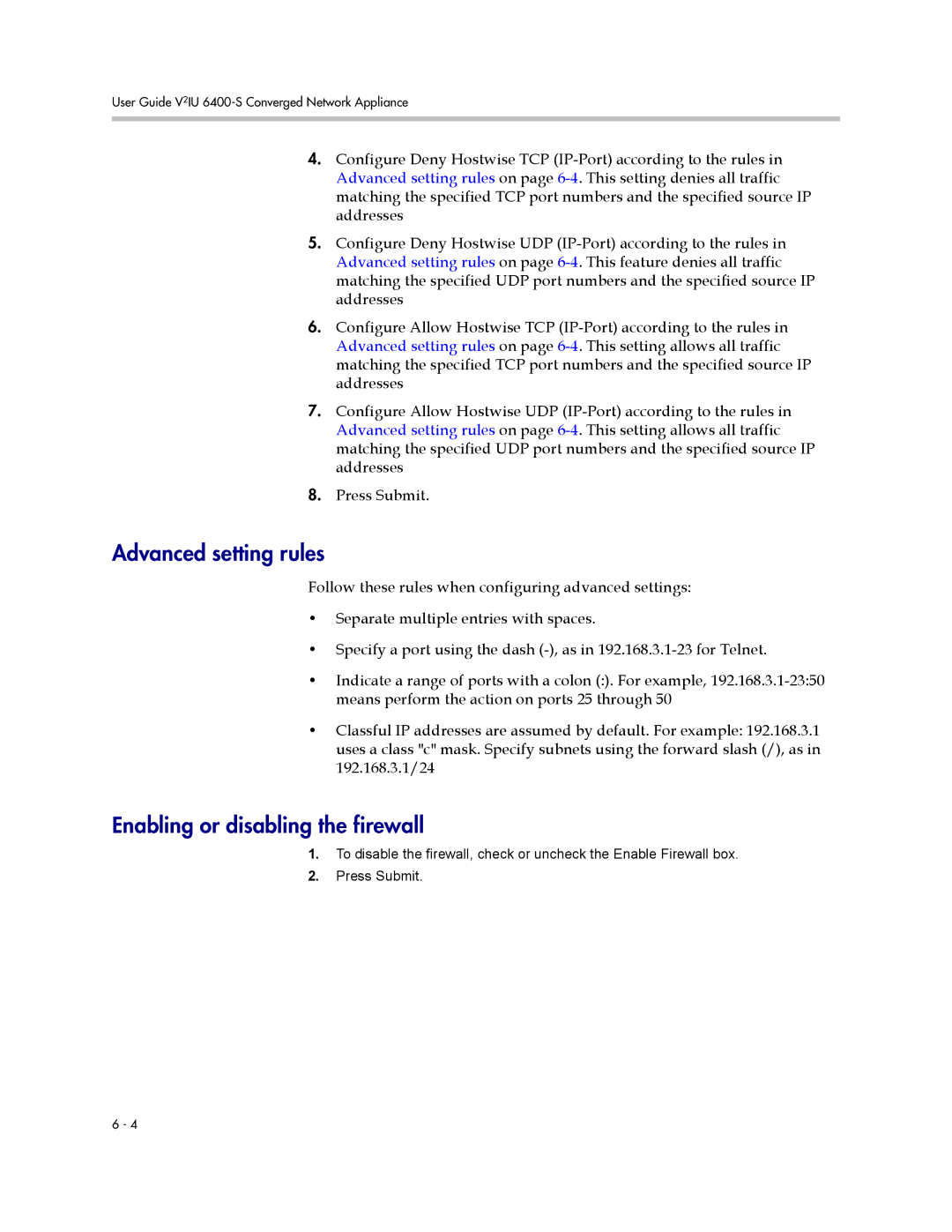 Polycom 6400-S manual Advanced setting rules, Enabling or disabling the firewall 