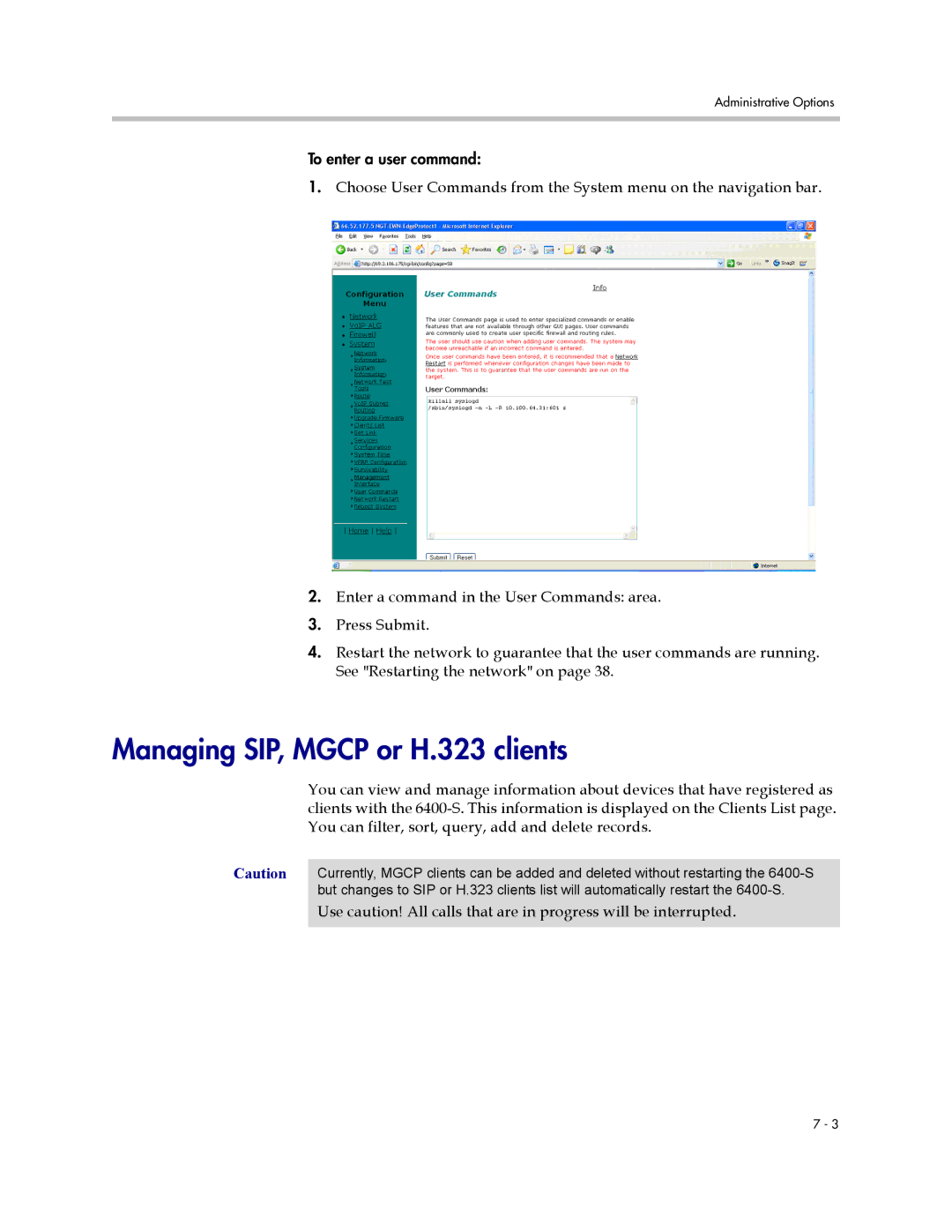 Polycom 6400-S manual Managing SIP, Mgcp or H.323 clients 