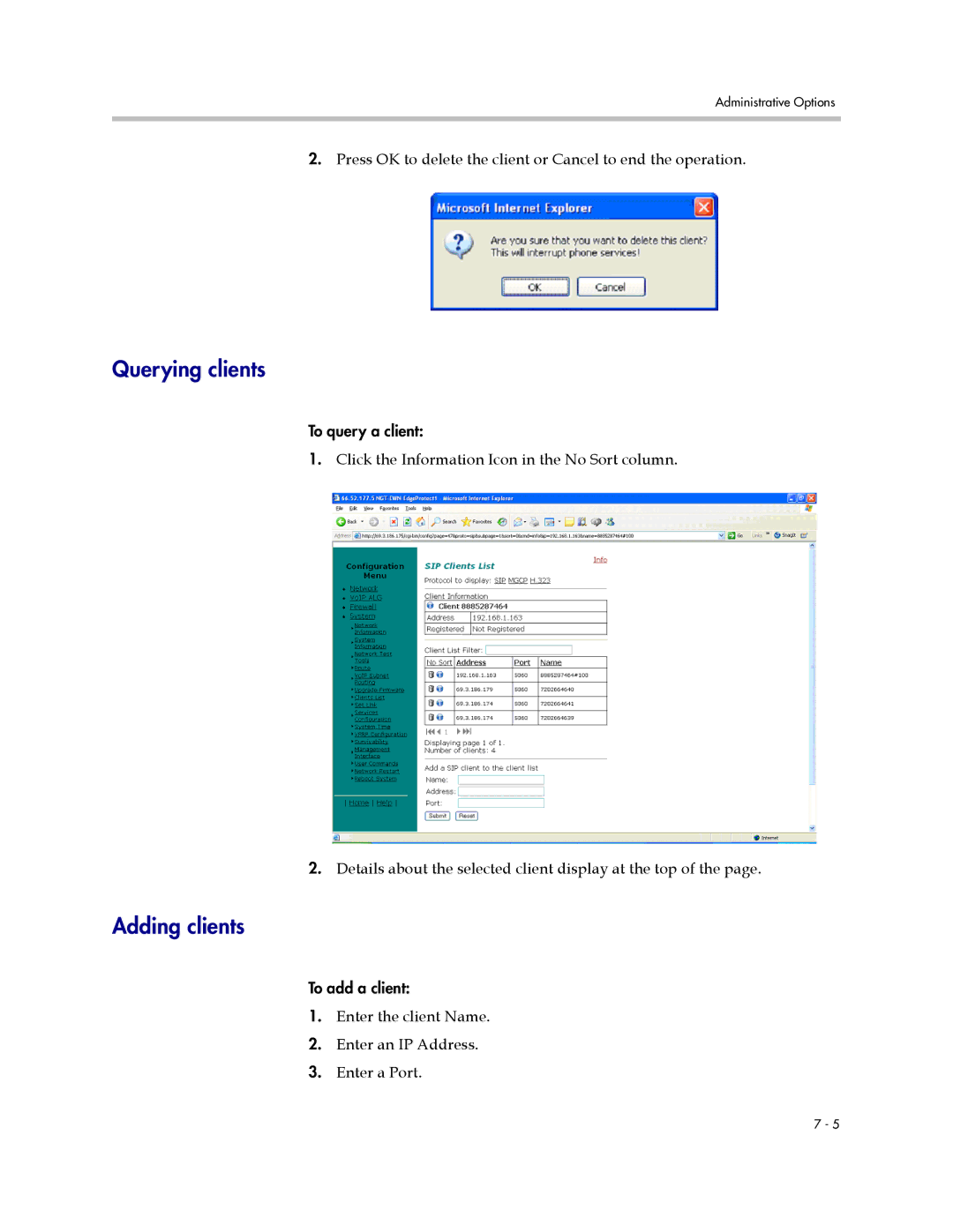 Polycom 6400-S manual Querying clients, Adding clients 