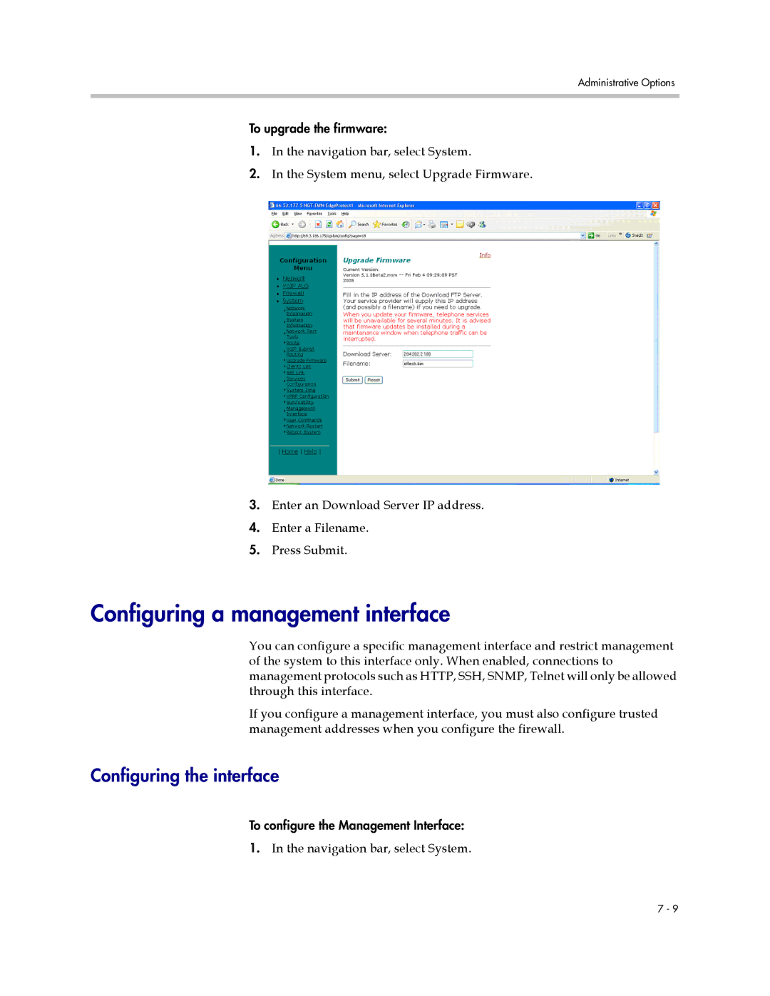 Polycom 6400-S manual Configuring a management interface, Configuring the interface 