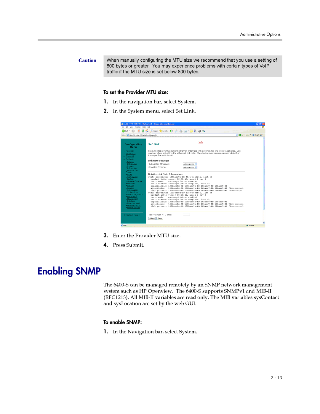 Polycom 6400-S manual Enabling Snmp 