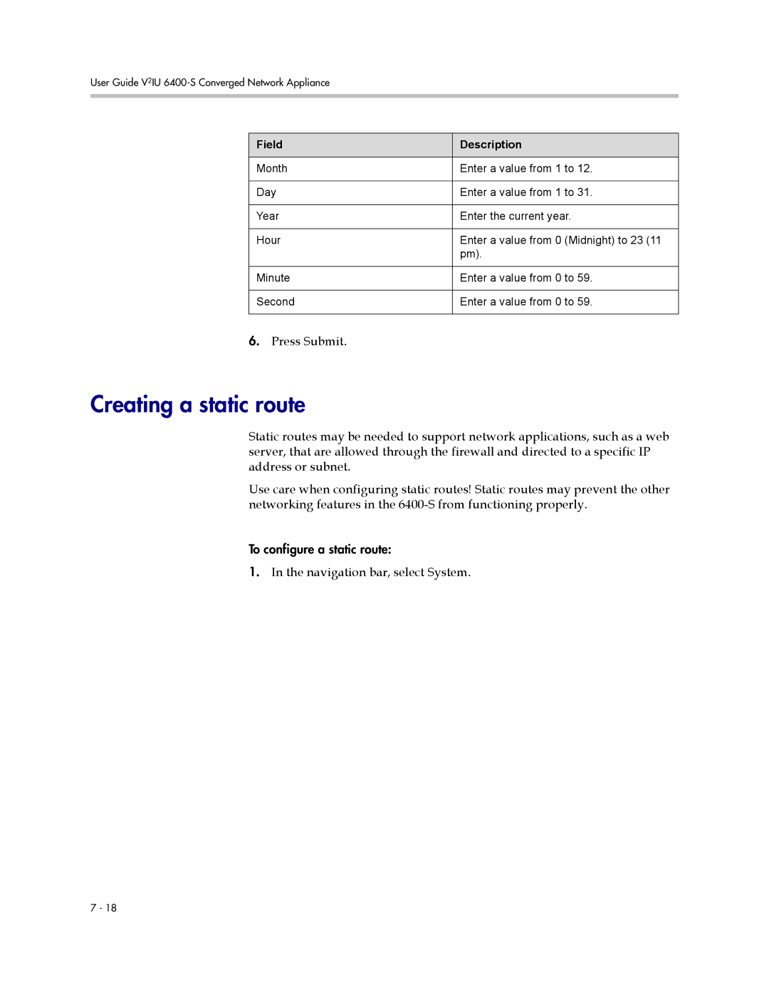 Polycom 6400-S manual Creating a static route 