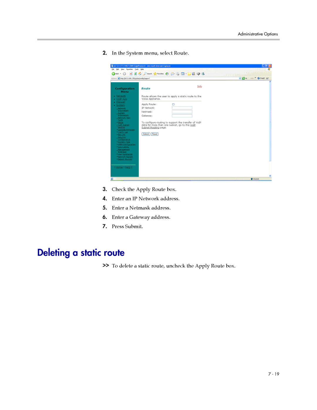 Polycom 6400-S manual Deleting a static route 