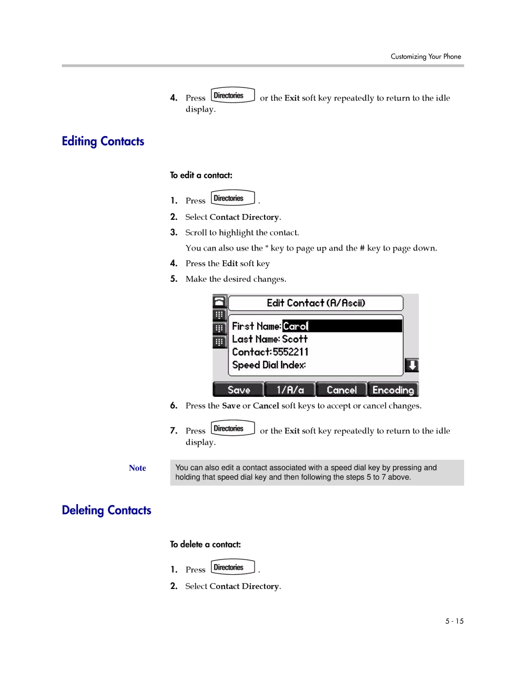 Polycom IP 650 manual Editing Contacts, Deleting Contacts 