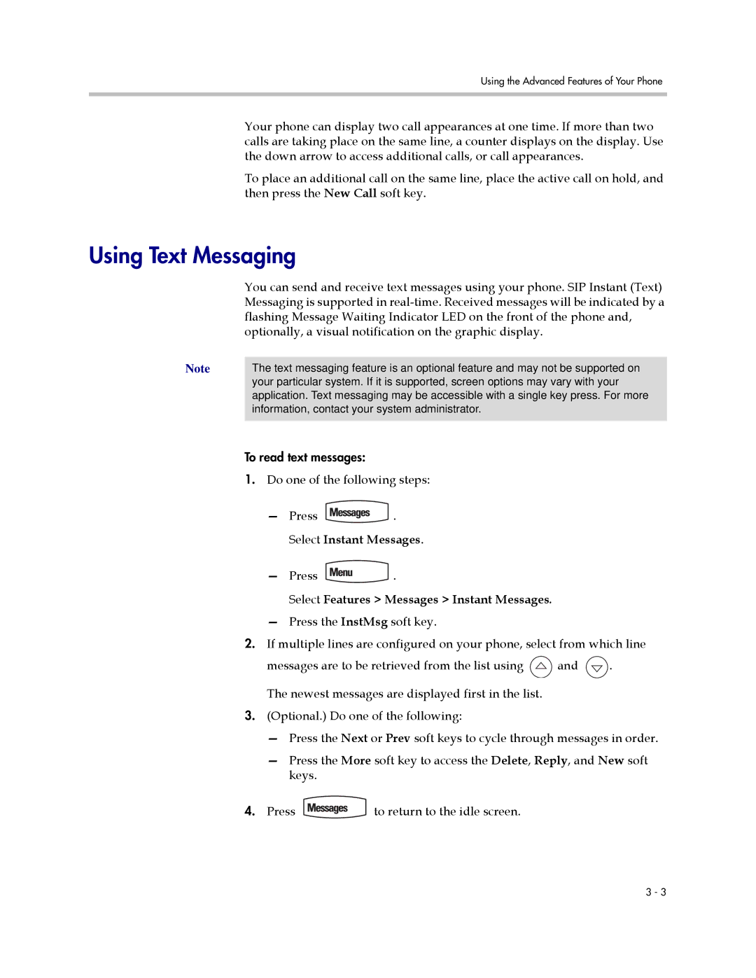 Polycom IP 650 manual Using Text Messaging, Select Features Messages Instant Messages 