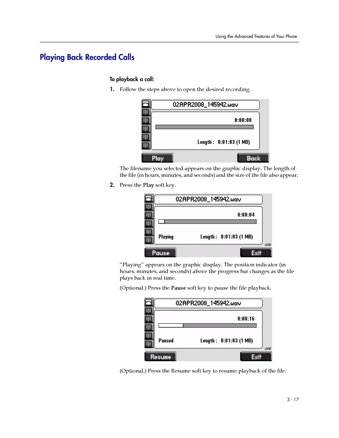 Polycom IP 650 manual Playing Back Recorded Calls 