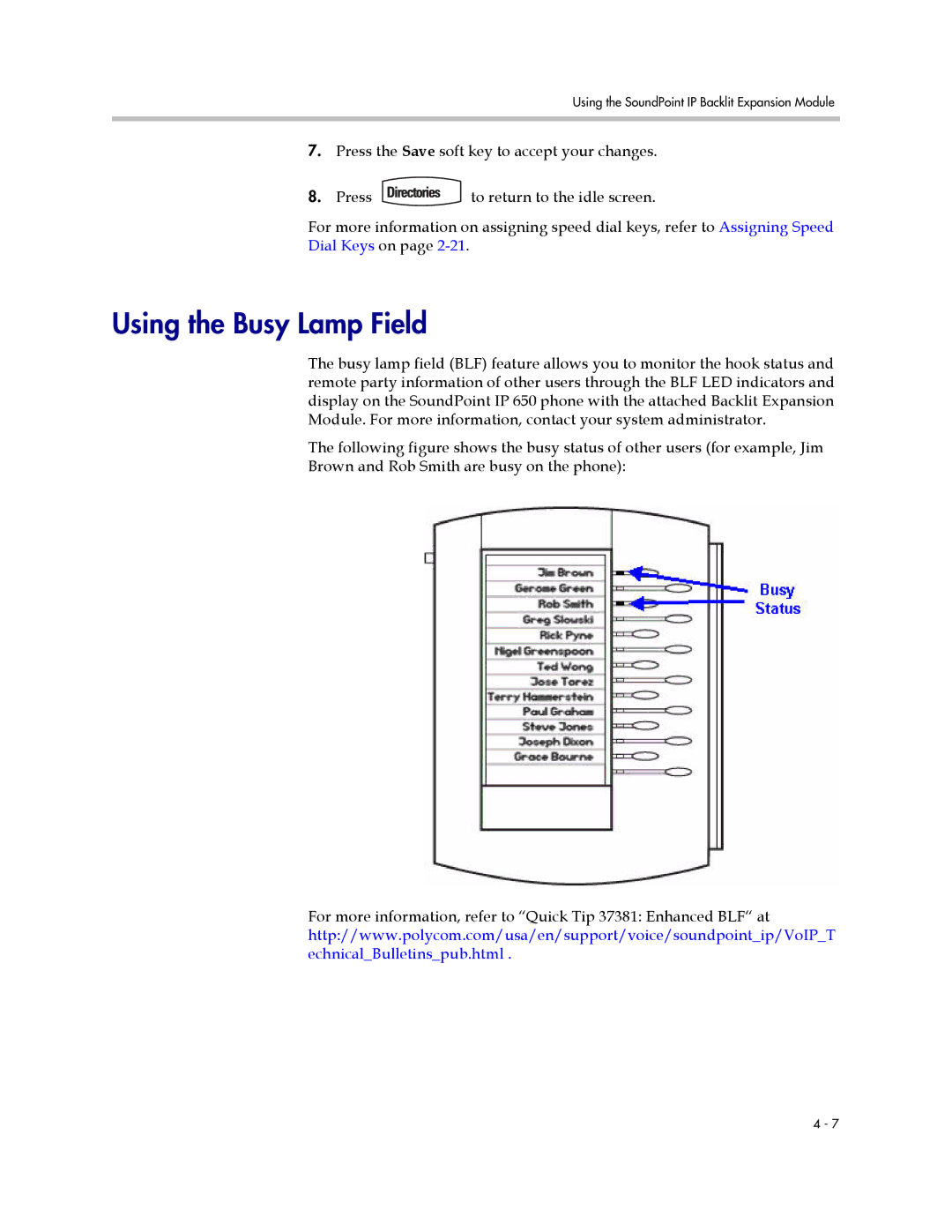 Polycom IP 650 manual Using the Busy Lamp Field 