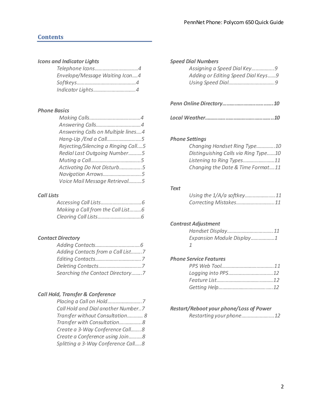 Polycom 650 manual Contents 