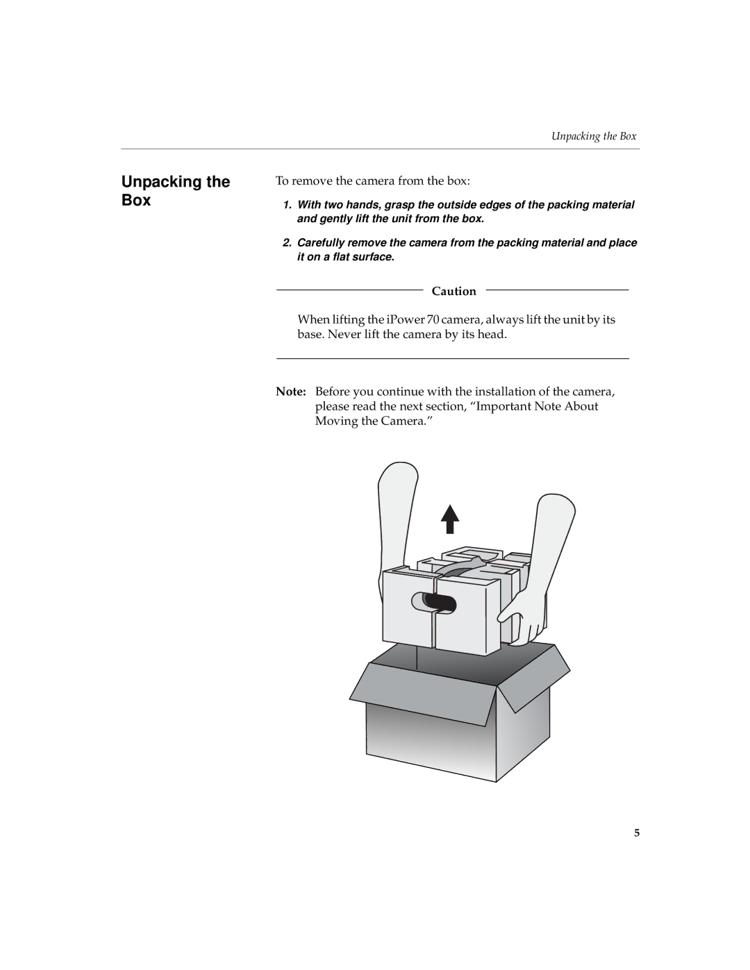 Polycom 70 manual Unpacking the Box, To remove the camera from the box 