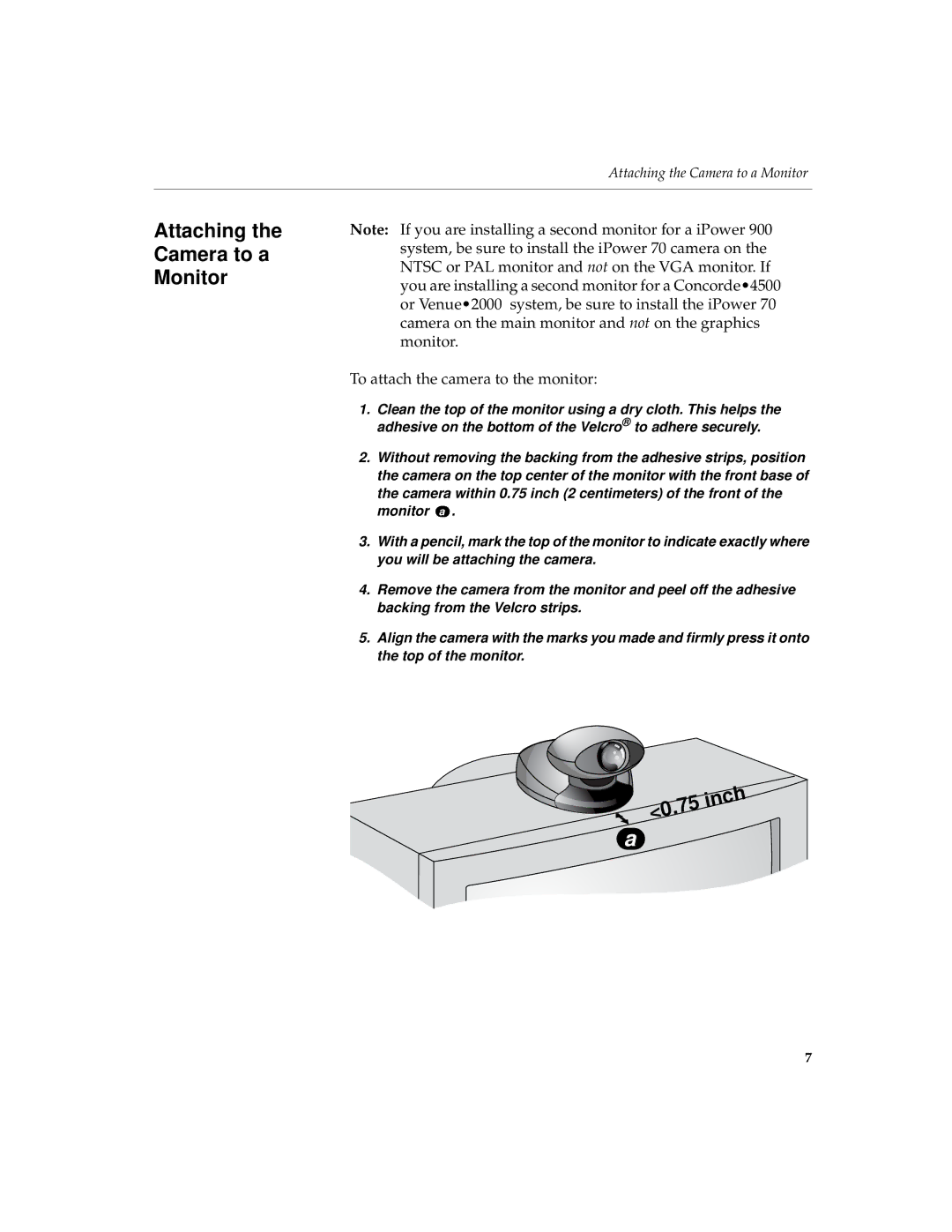 Polycom 70 manual Attaching the Camera to a Monitor, To attach the camera to the monitor 