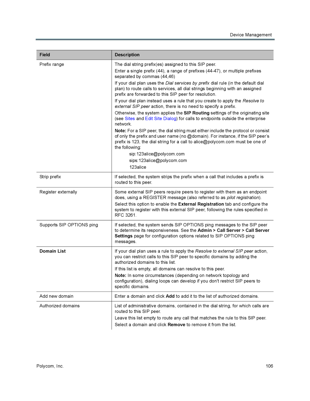 Polycom 7000 manual Domain List 