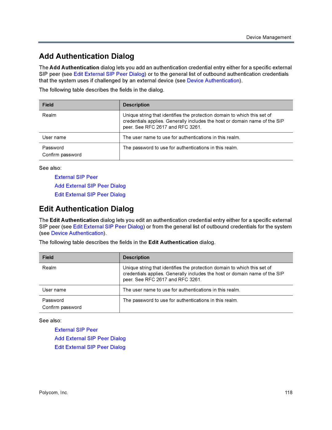 Polycom 7000 manual Add Authentication Dialog, Edit Authentication Dialog 