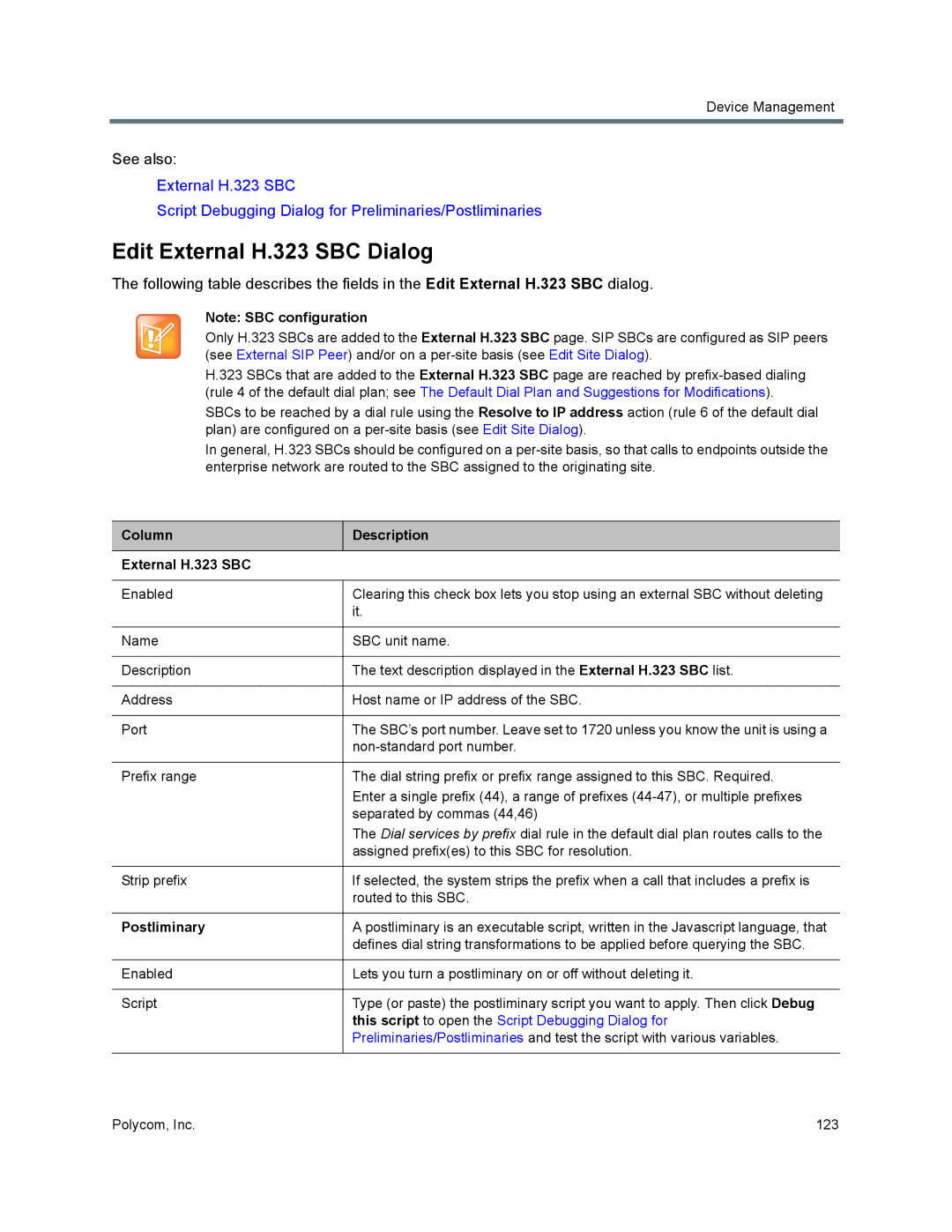 Polycom 7000 manual Edit External H.323 SBC Dialog 