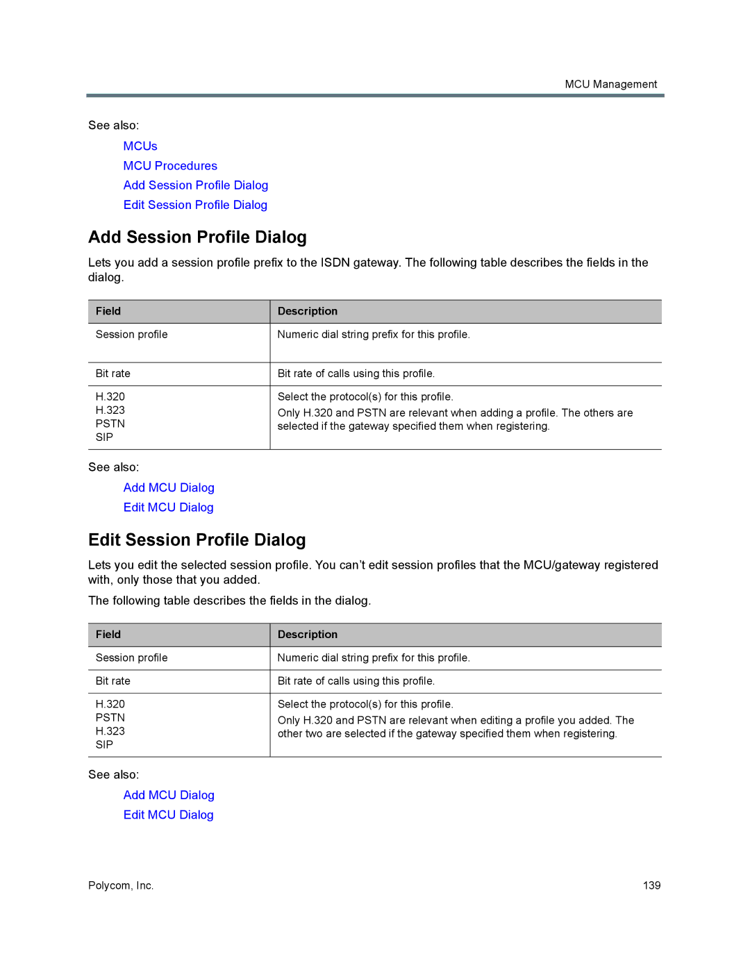 Polycom 7000 manual Add Session Profile Dialog, Edit Session Profile Dialog 