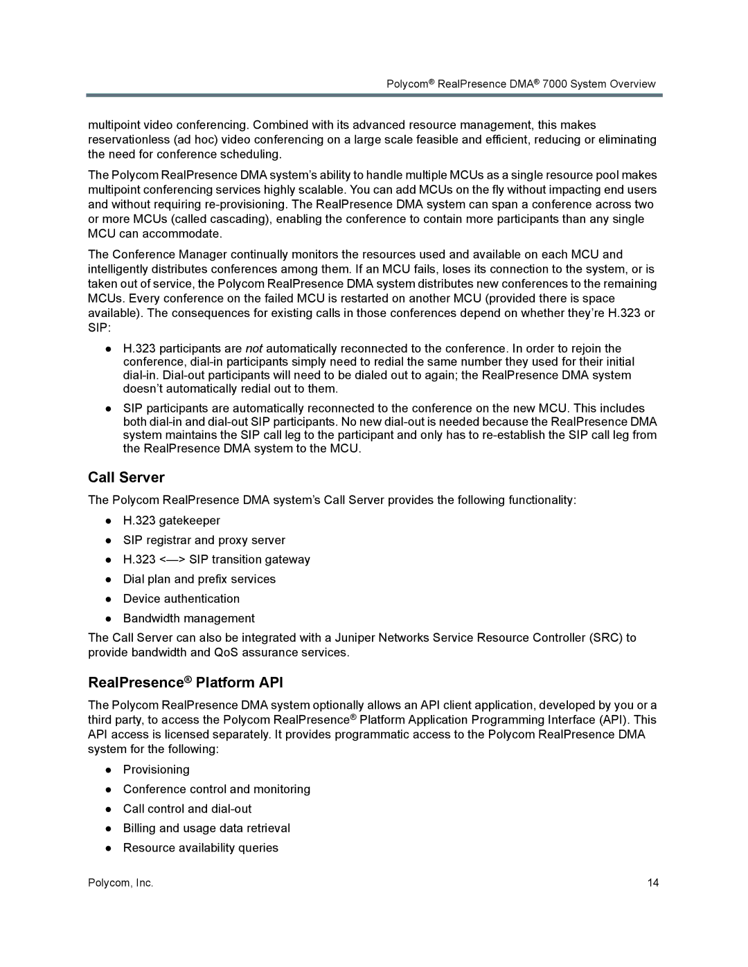 Polycom 7000 manual Call Server, RealPresence Platform API 