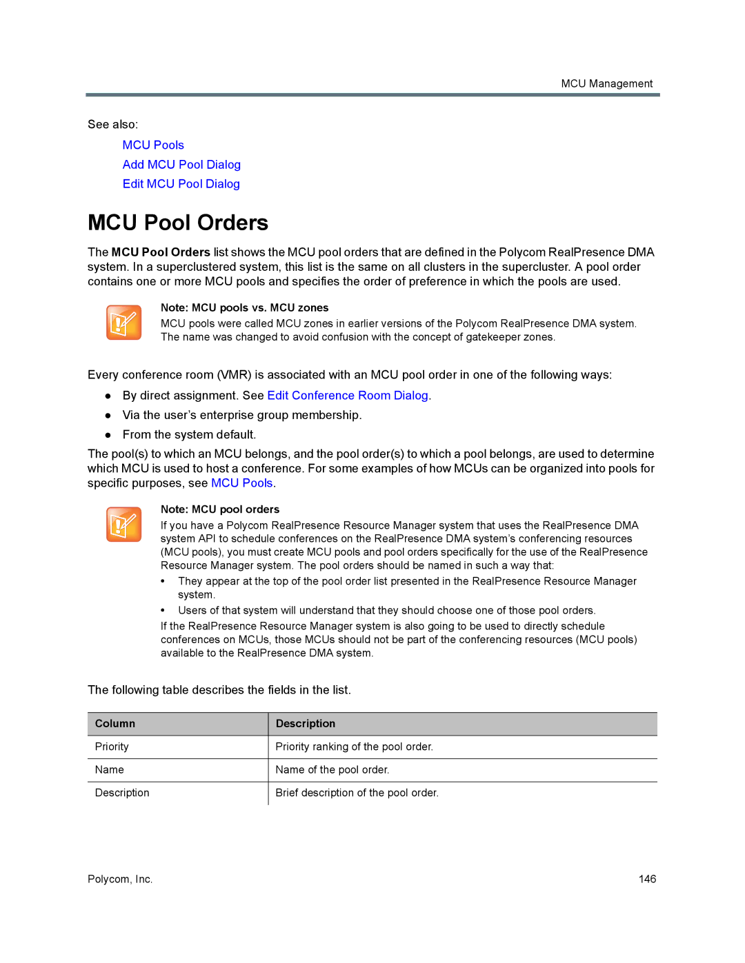 Polycom 7000 manual MCU Pool Orders 