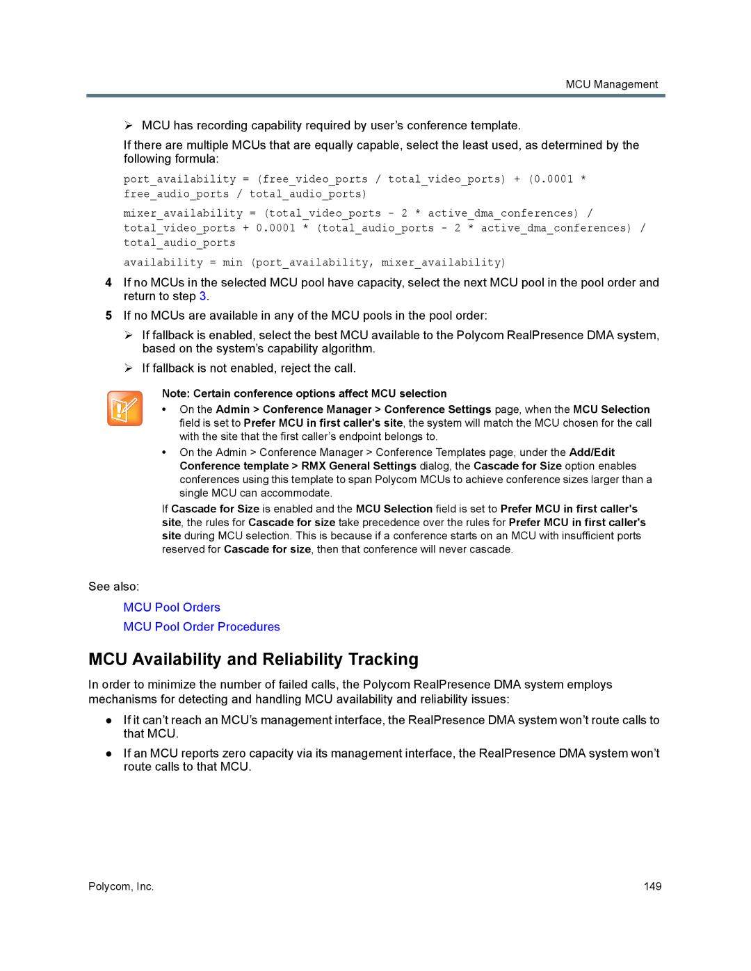 Polycom 7000 manual MCU Availability and Reliability Tracking 