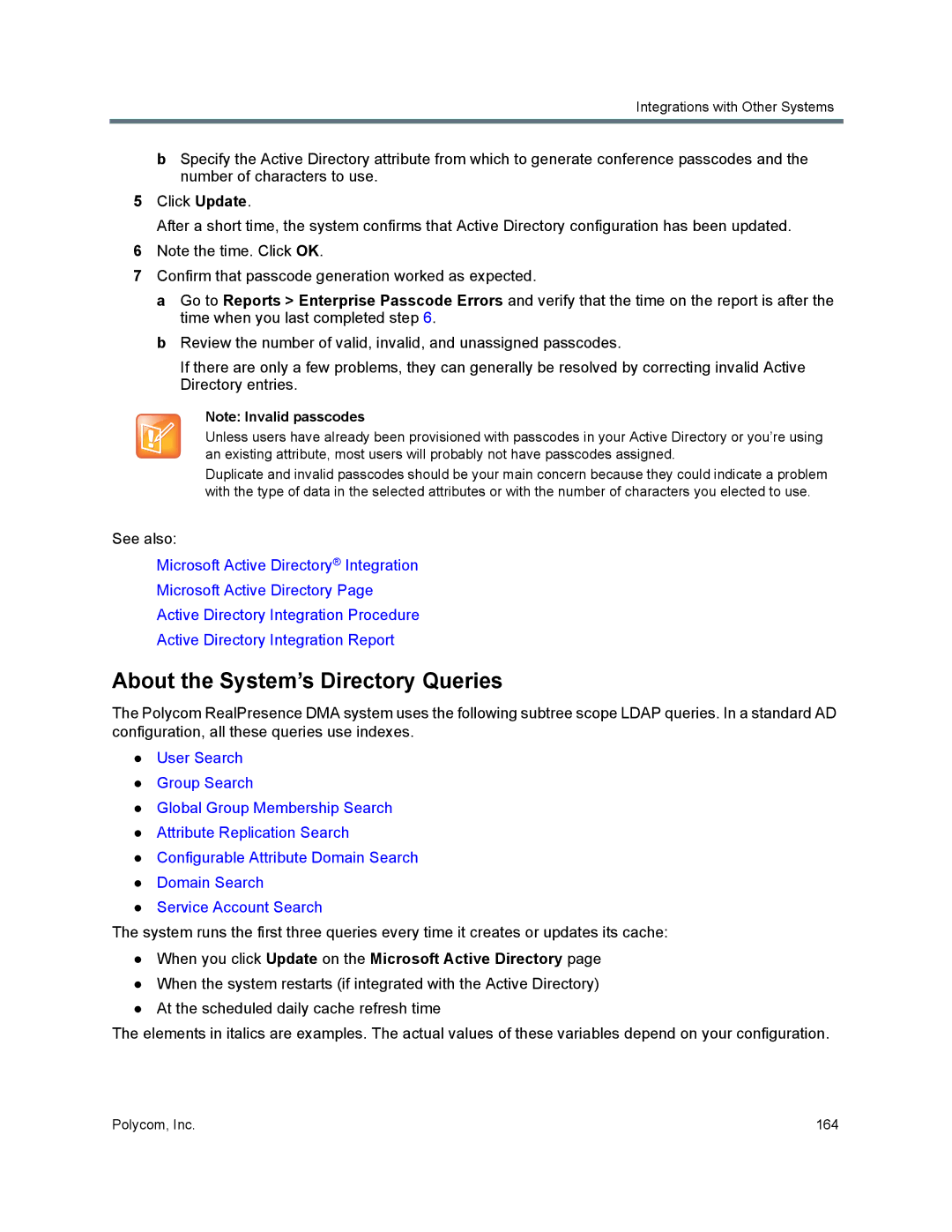 Polycom 7000 manual About the System’s Directory Queries, When you click Update on the Microsoft Active Directory 