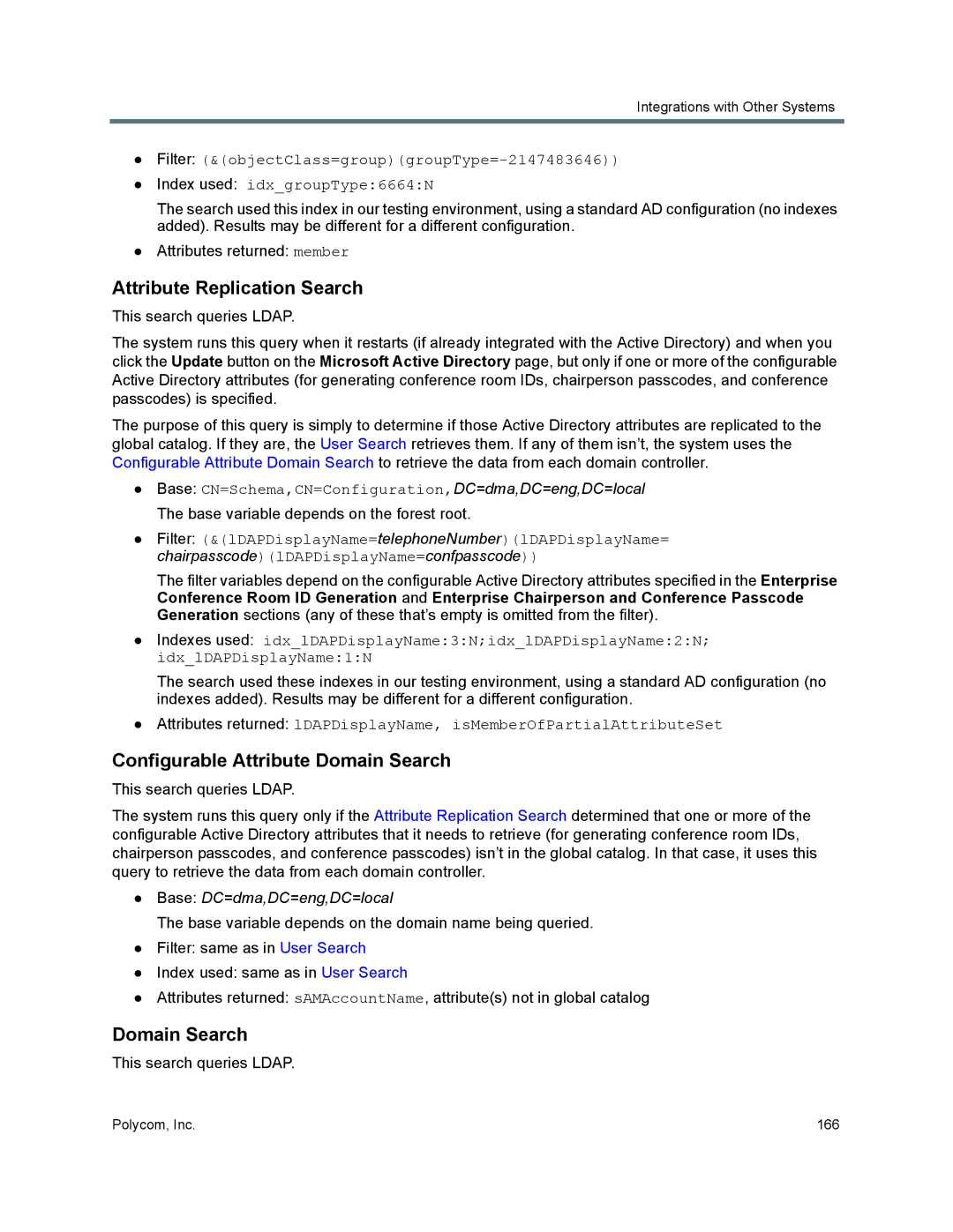 Polycom 7000 manual Attribute Replication Search, Configurable Attribute Domain Search 