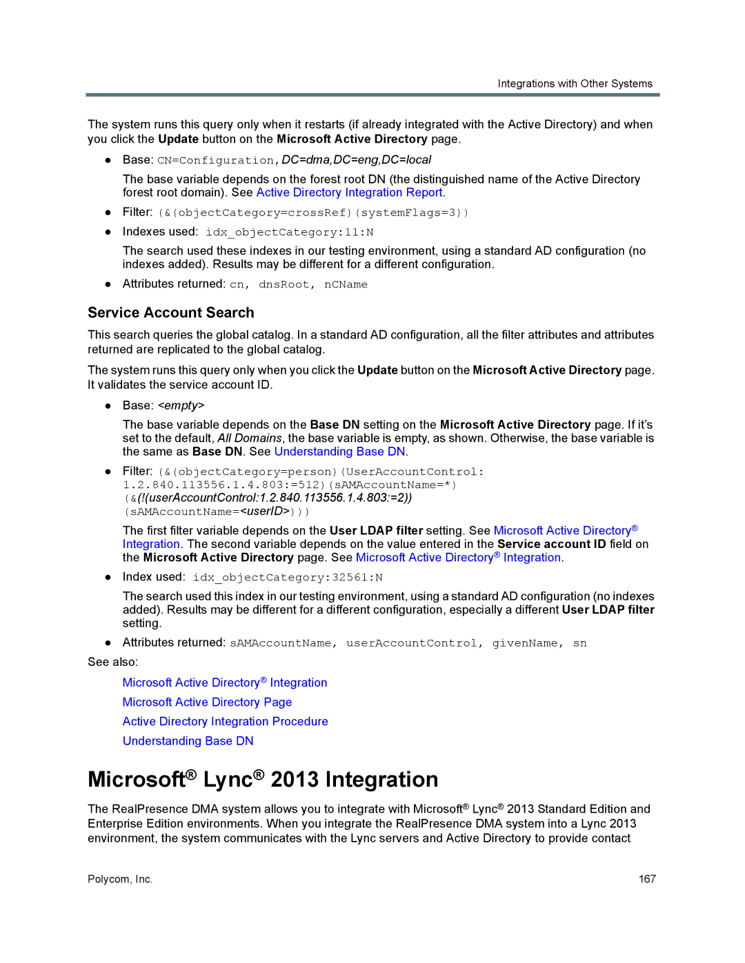 Polycom 7000 manual Microsoft Lync 2013 Integration, Service Account Search 