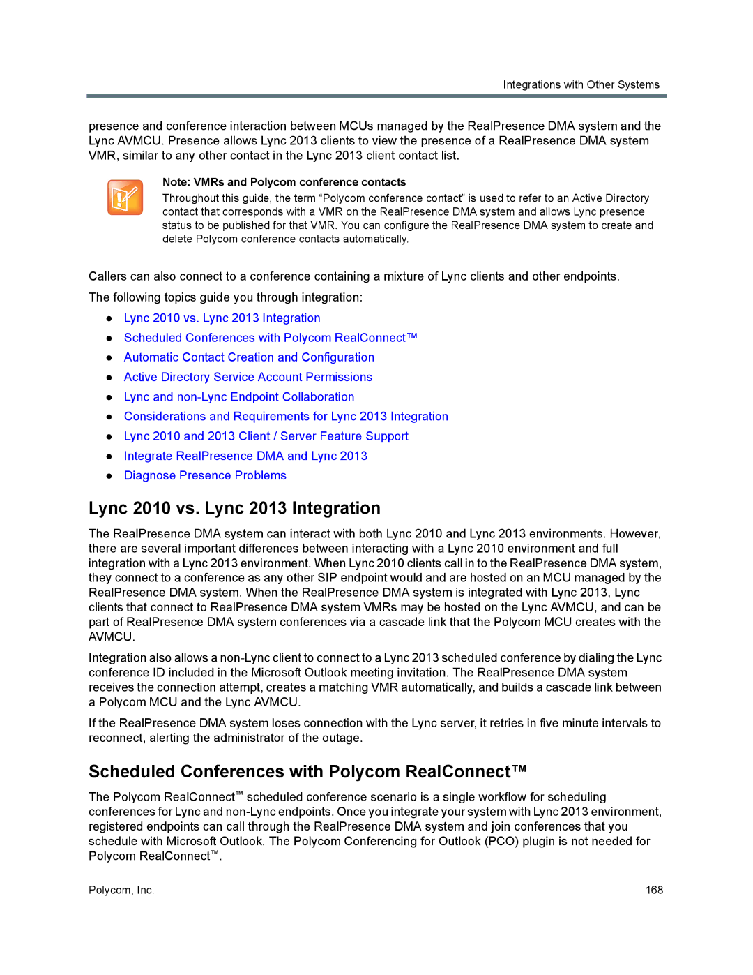 Polycom 7000 manual Lync 2010 vs. Lync 2013 Integration, Scheduled Conferences with Polycom RealConnect 