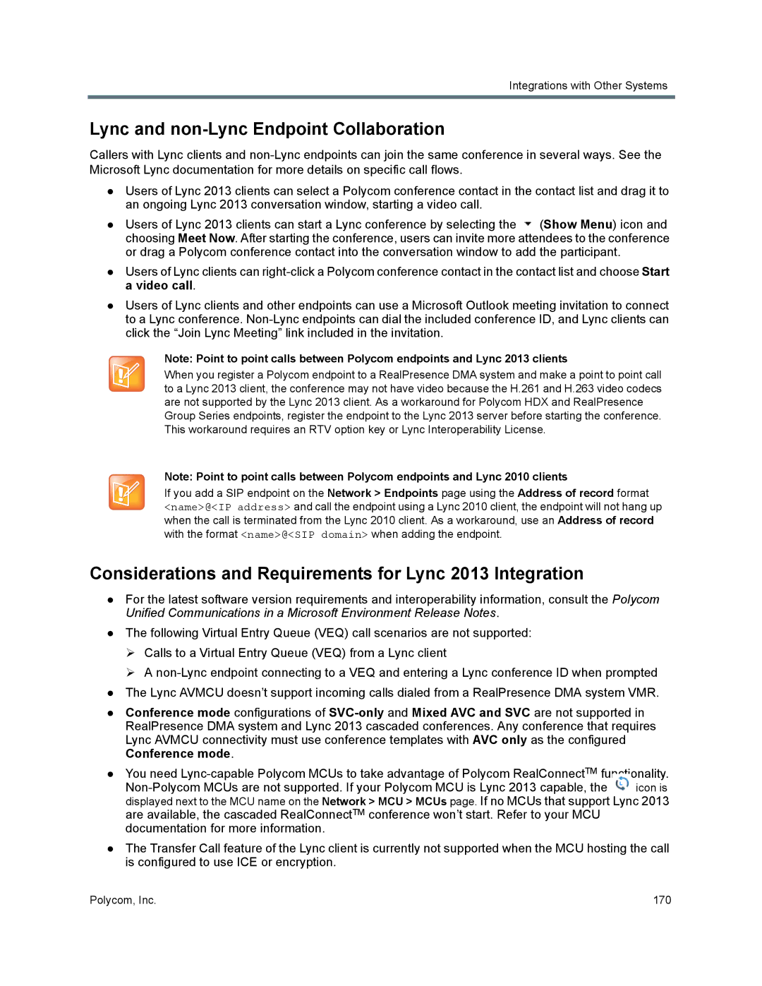 Polycom 7000 manual Lync and non-Lync Endpoint Collaboration, Considerations and Requirements for Lync 2013 Integration 