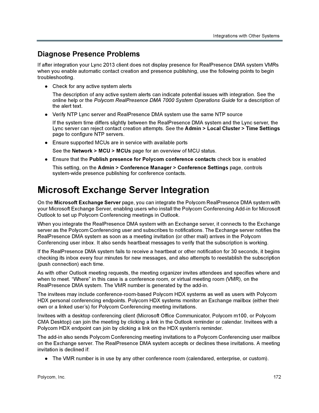 Polycom 7000 manual Microsoft Exchange Server Integration, Diagnose Presence Problems 