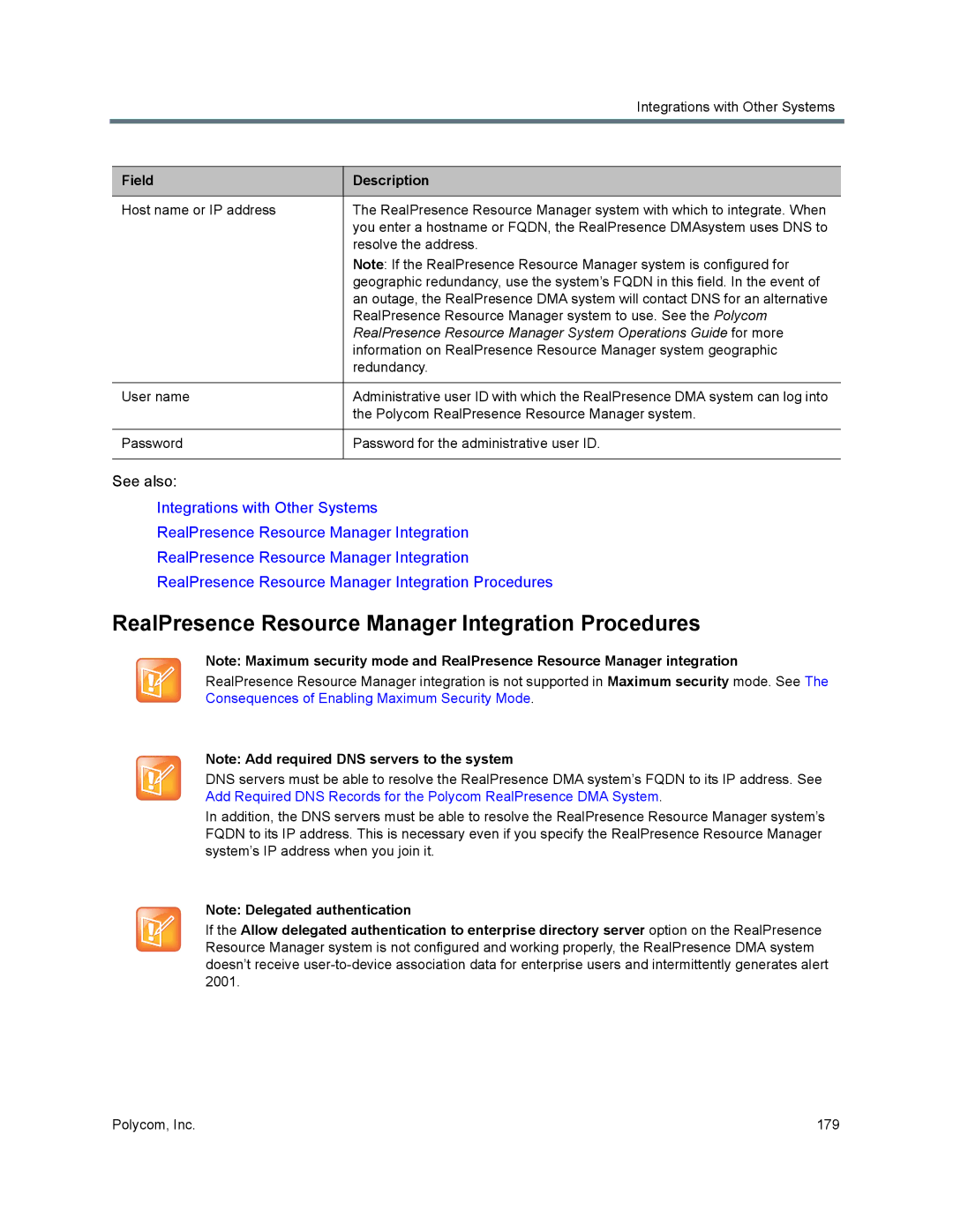 Polycom 7000 manual RealPresence Resource Manager Integration Procedures 