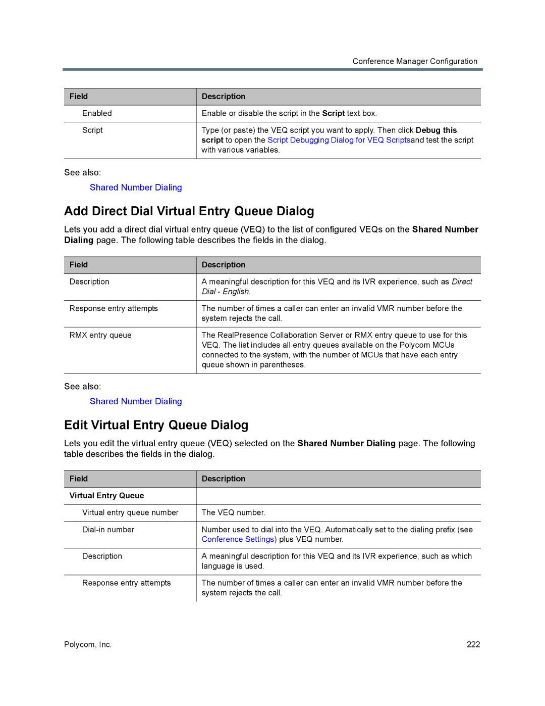 Polycom 7000 manual Add Direct Dial Virtual Entry Queue Dialog, Edit Virtual Entry Queue Dialog 