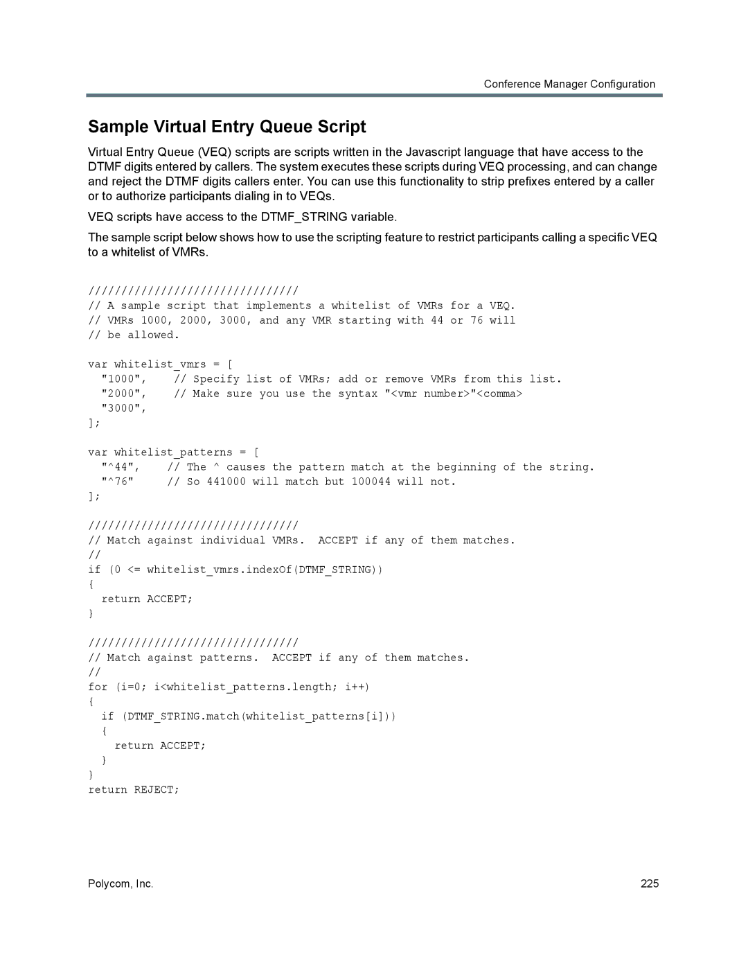 Polycom 7000 manual Sample Virtual Entry Queue Script 