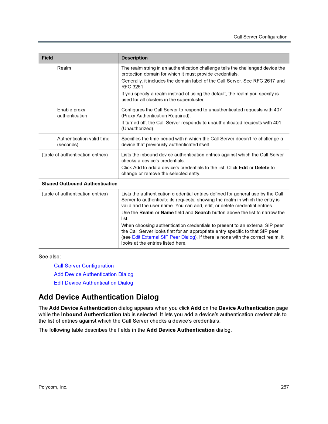 Polycom 7000 manual Add Device Authentication Dialog, Shared Outbound Authentication 