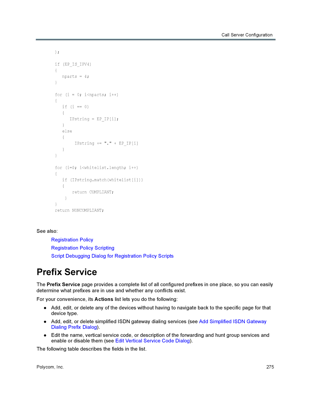 Polycom 7000 manual Prefix Service 