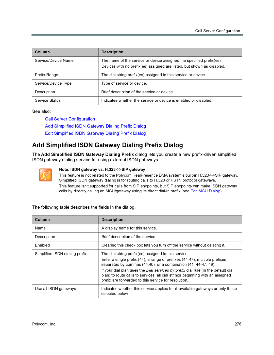 Polycom 7000 manual Add Simplified Isdn Gateway Dialing Prefix Dialog, Column Description 