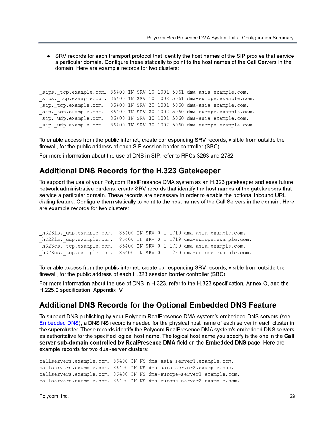 Polycom 7000 Additional DNS Records for the H.323 Gatekeeper, Additional DNS Records for the Optional Embedded DNS Feature 