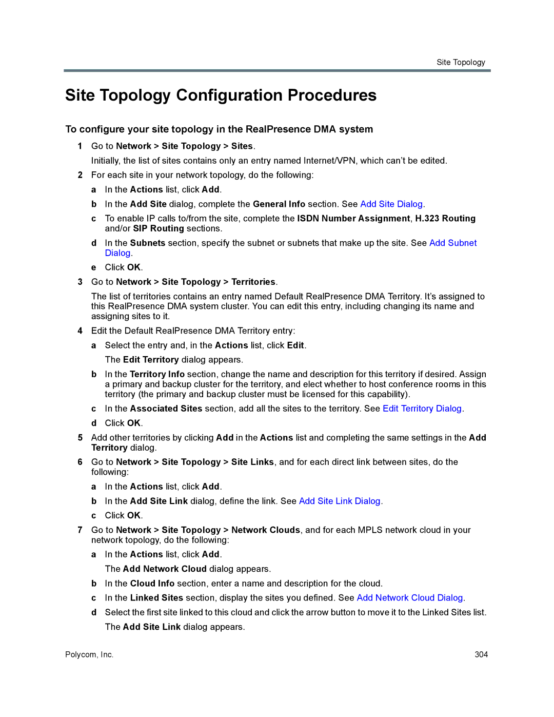 Polycom 7000 manual Site Topology Configuration Procedures, Go to Network Site Topology Sites 