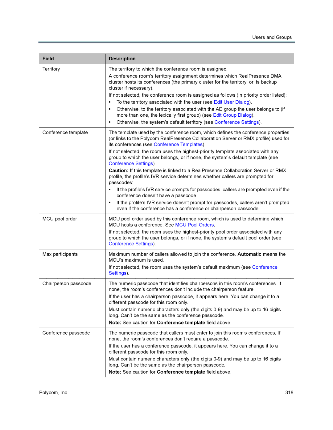 Polycom 7000 manual Conference Settings 