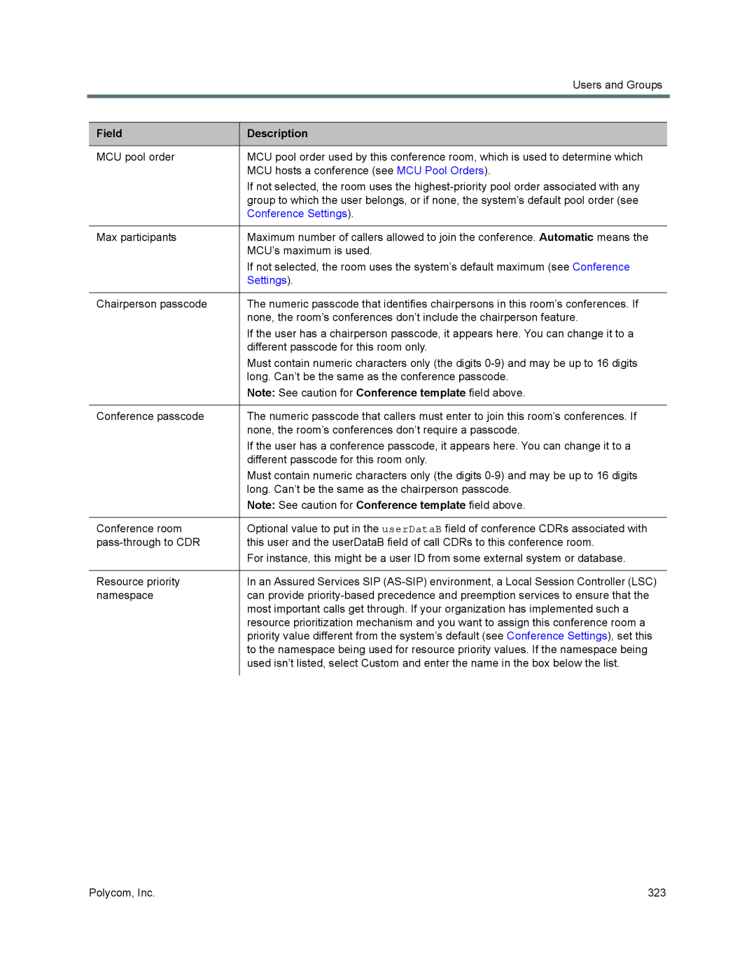 Polycom 7000 manual Settings 