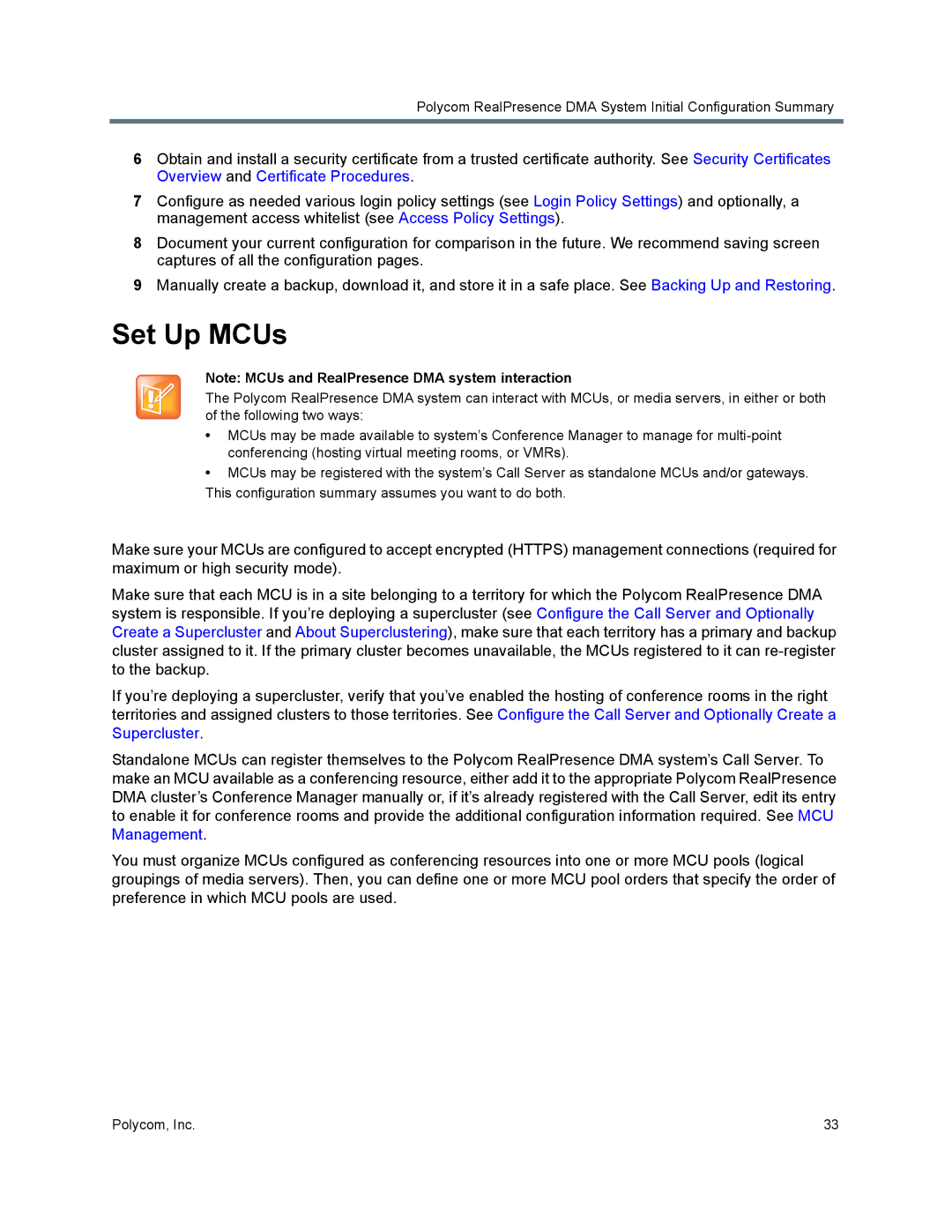 Polycom 7000 manual Set Up MCUs 