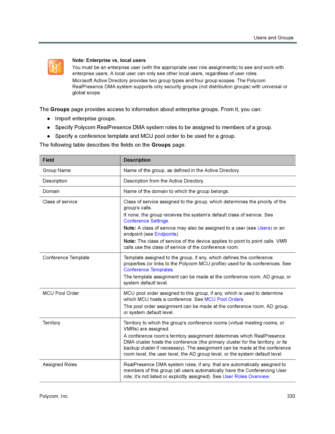 Polycom 7000 manual Field Description, Conference Templates 