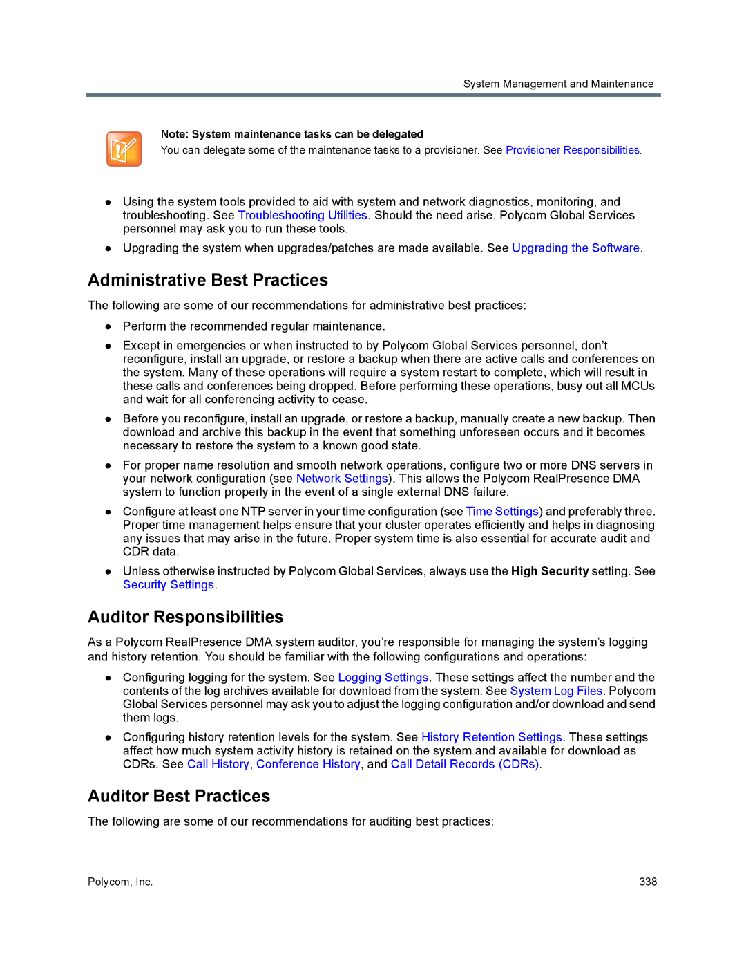 Polycom 7000 manual Administrative Best Practices, Auditor Responsibilities, Auditor Best Practices 