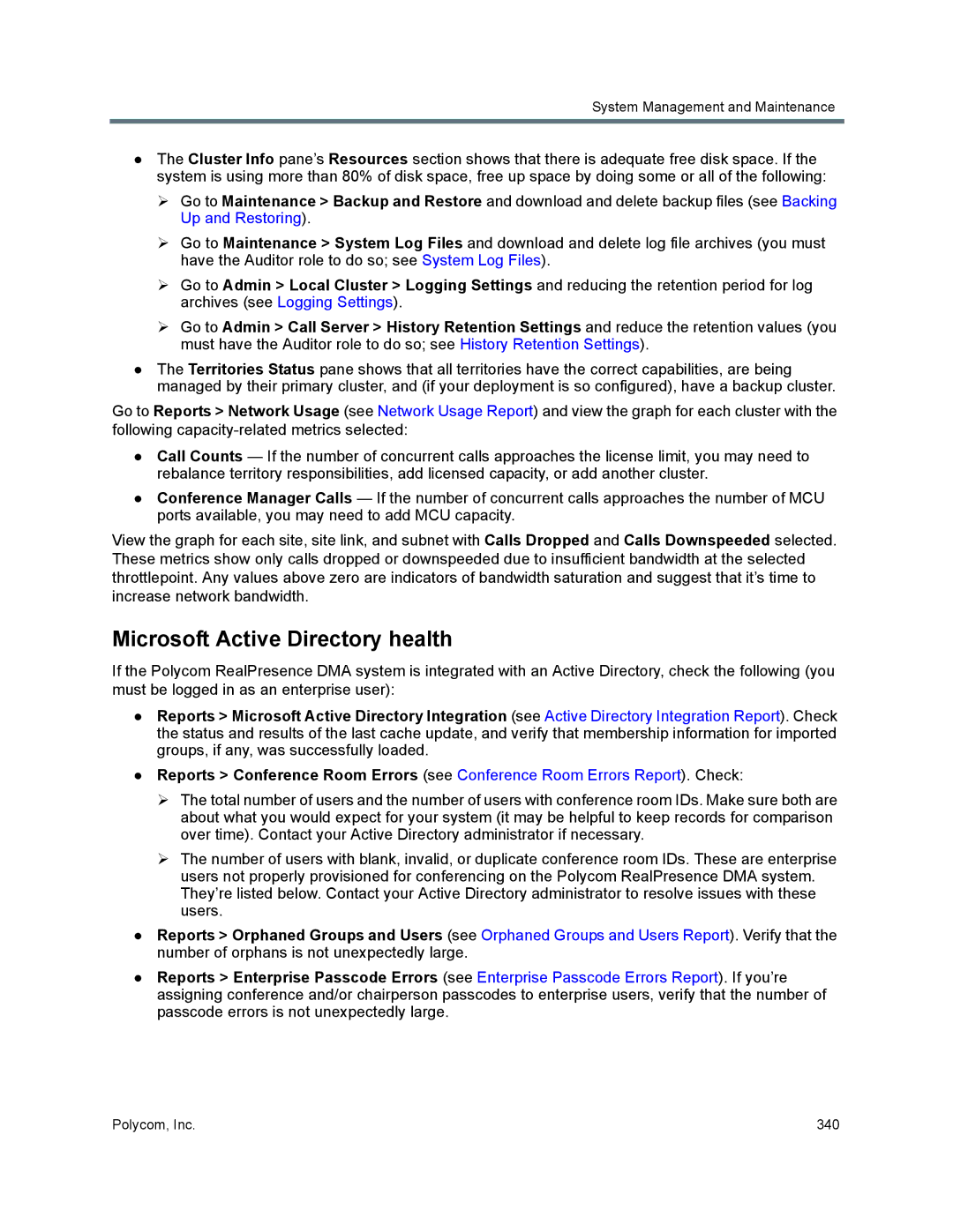 Polycom 7000 manual Microsoft Active Directory health 