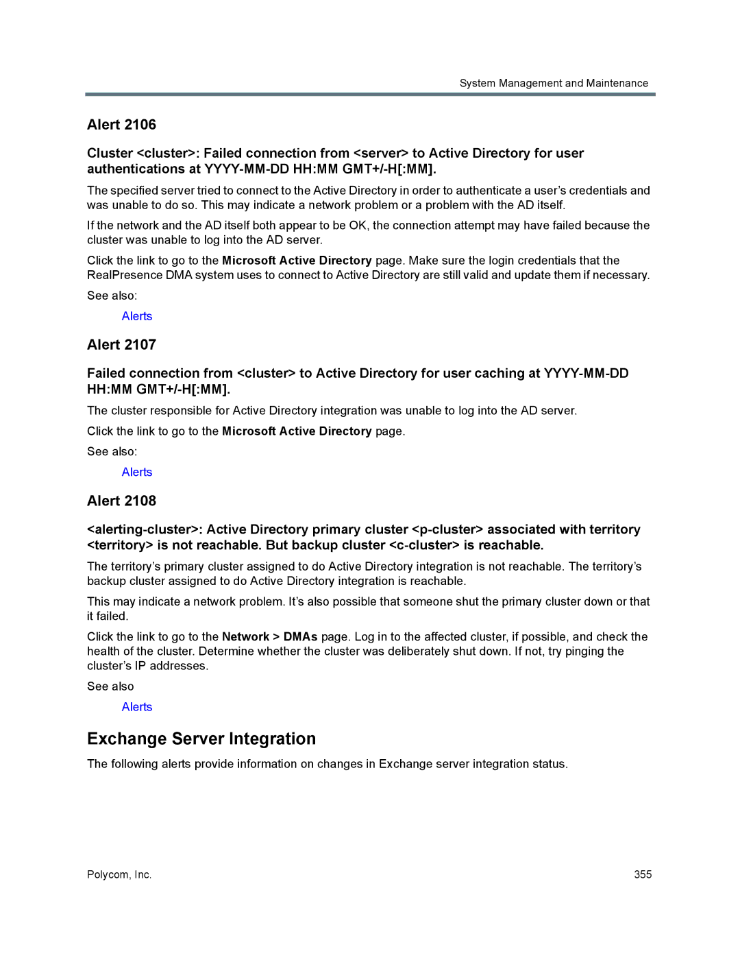 Polycom 7000 manual Exchange Server Integration 