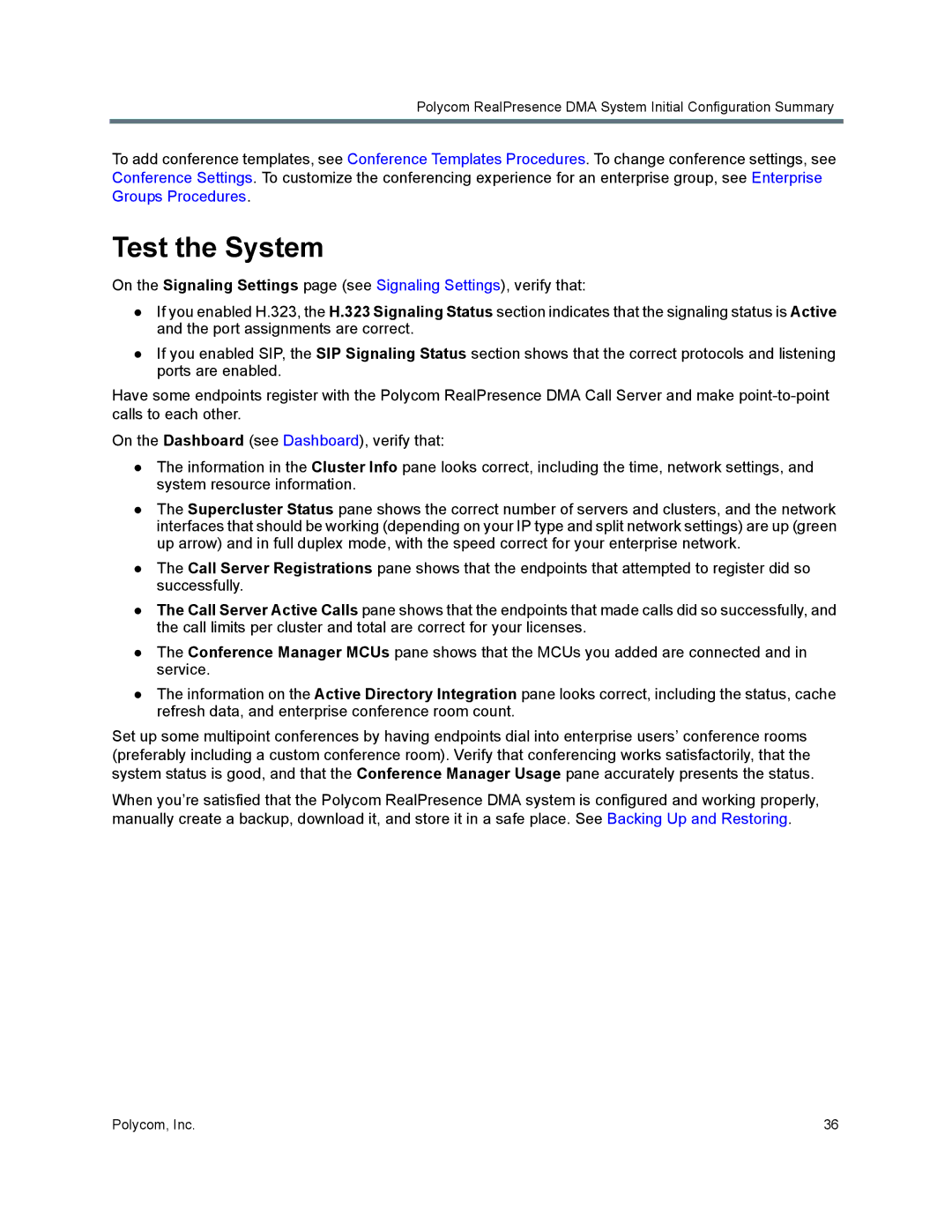 Polycom 7000 manual Test the System 