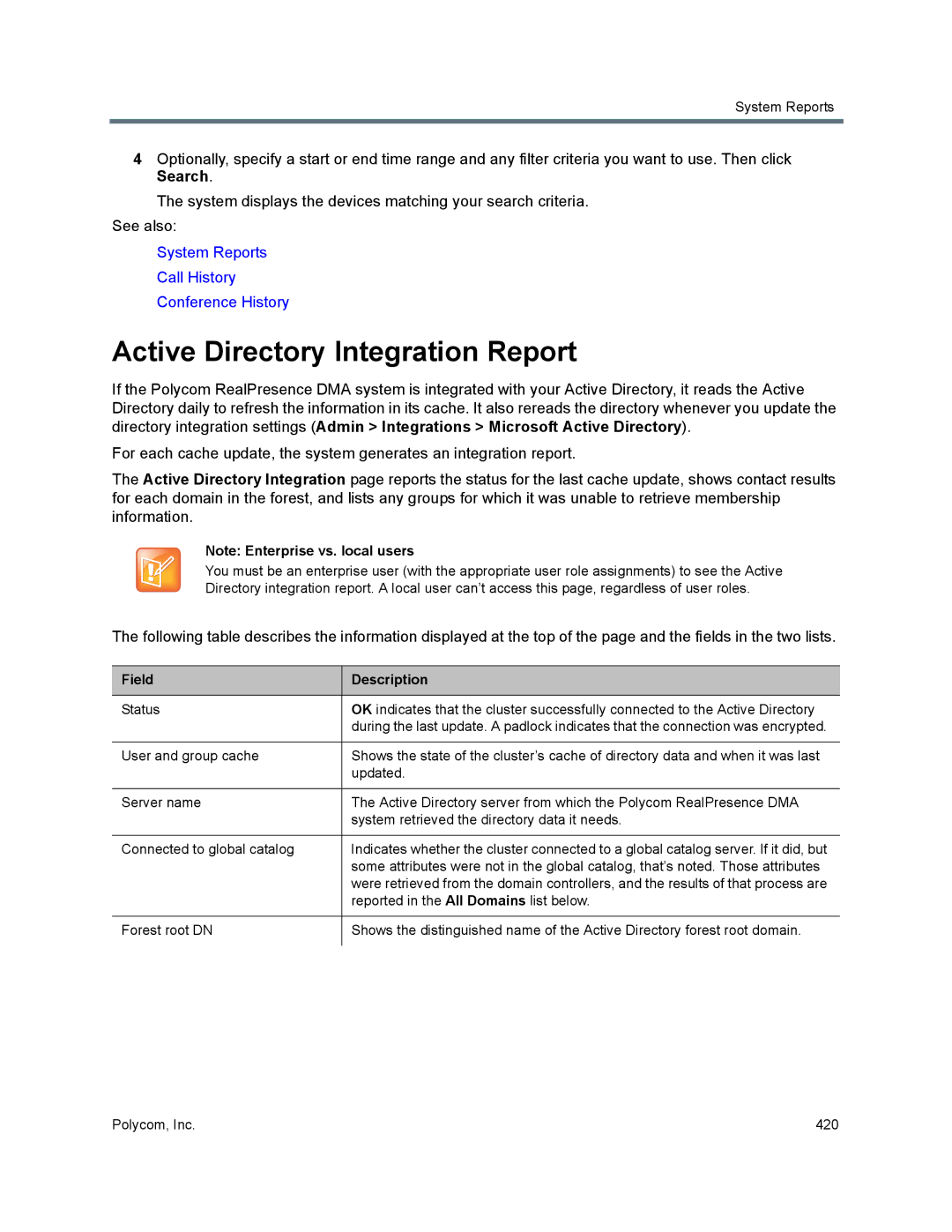 Polycom 7000 manual Active Directory Integration Report 