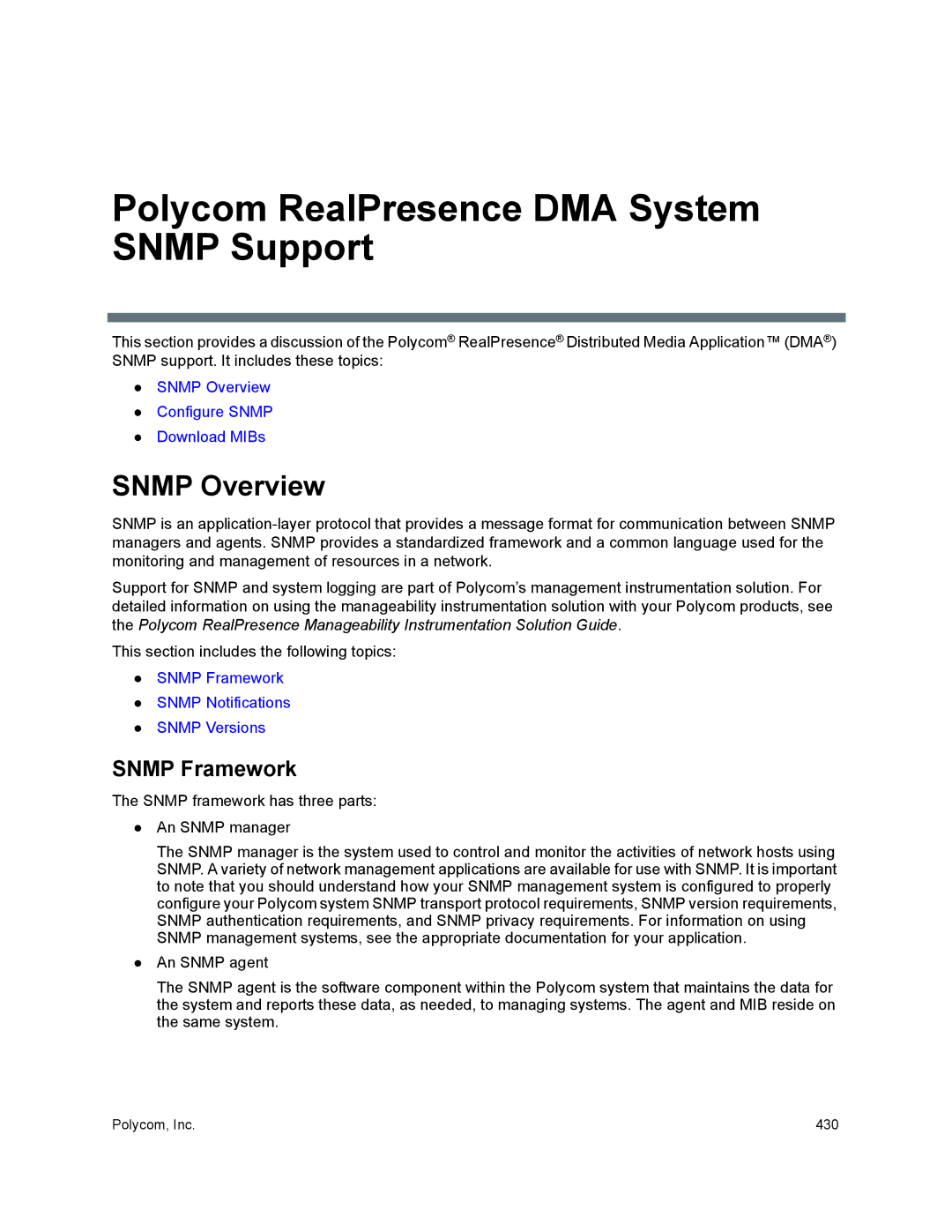 Polycom 7000 manual Snmp Overview, Snmp Framework 