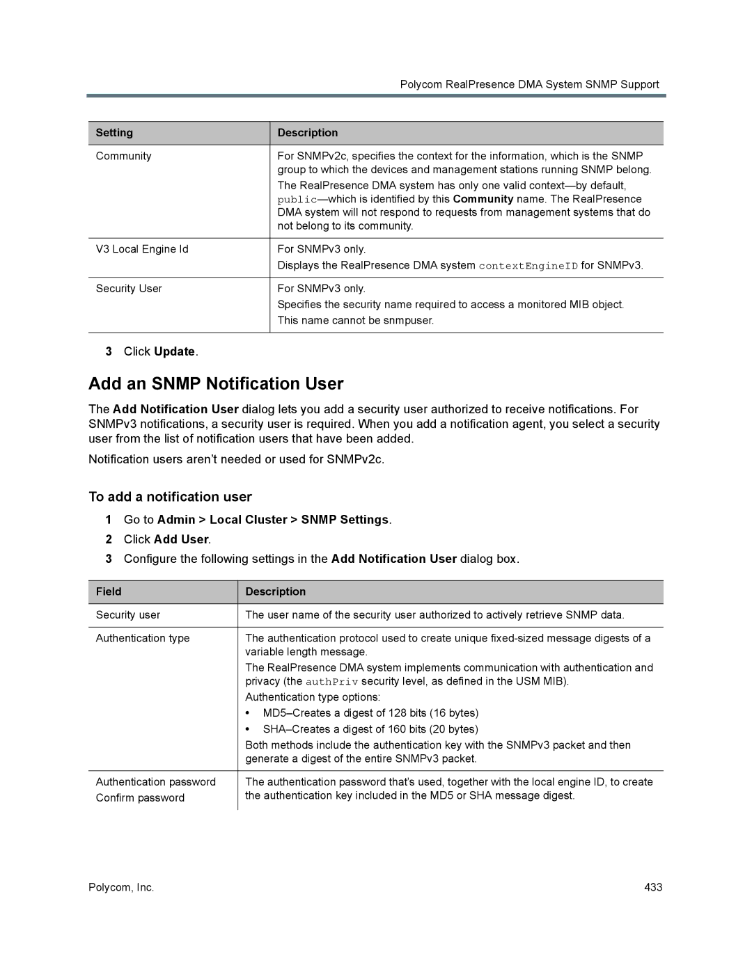 Polycom 7000 manual Add an Snmp Notification User, To add a notification user 