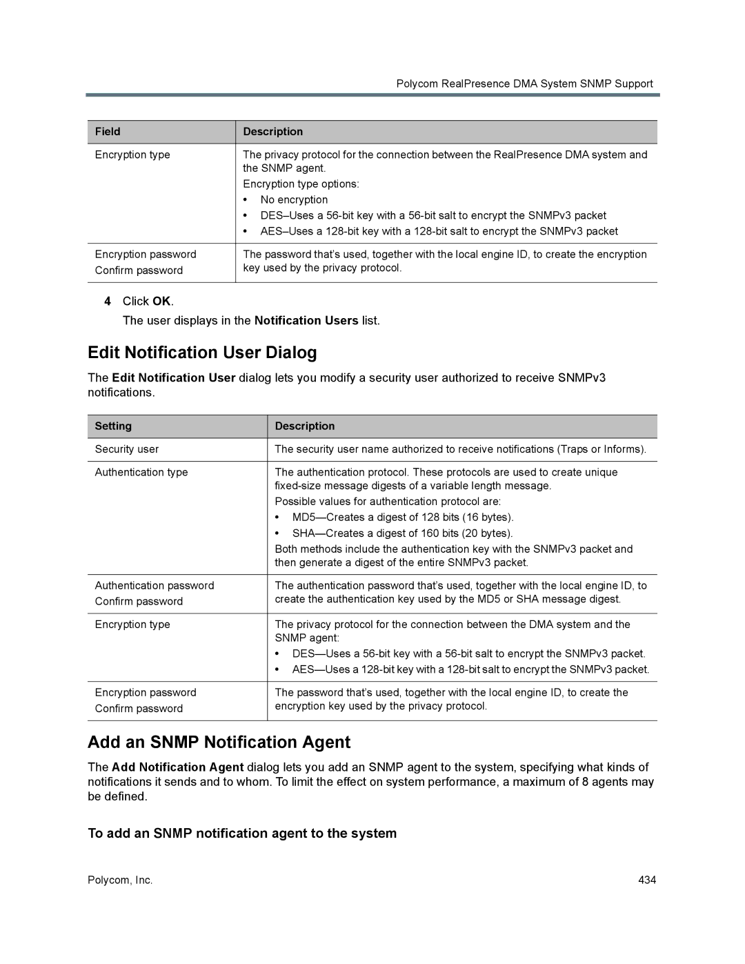 Polycom 7000 manual Edit Notification User Dialog, Add an Snmp Notification Agent 